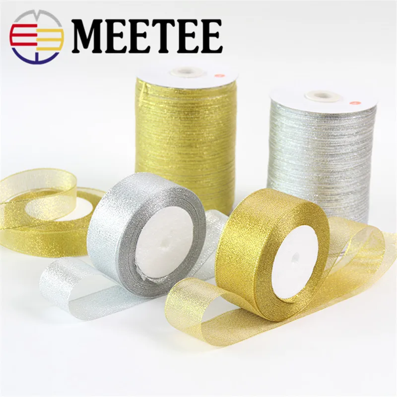 Meetee 1 рулон = 22 метра 6 мм 5 см Золотая Серебряная Атласная Лента ручной торт букет