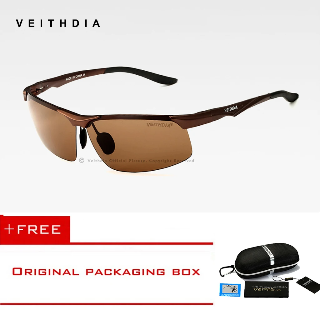 Мужские поляризованные солнцезащитные очки VEITHDIA из алюминиево-магниевого сплава, мужские зеркальные очки ночного видения, солнцезащитные очки, очки для мужчин 6502 - Цвет линз: Brown
