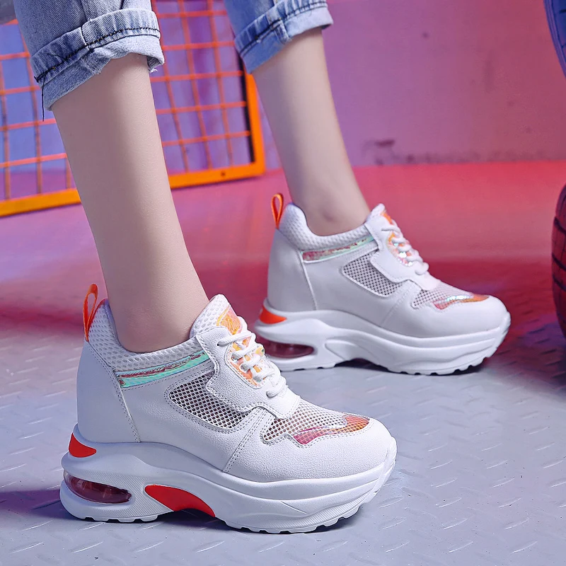 

8cm High Heels Summer Women Sneakers Casual Walking Shoes Running Shoes Platform Wedges Ladies Creepers Mesh Chunky Sneakers