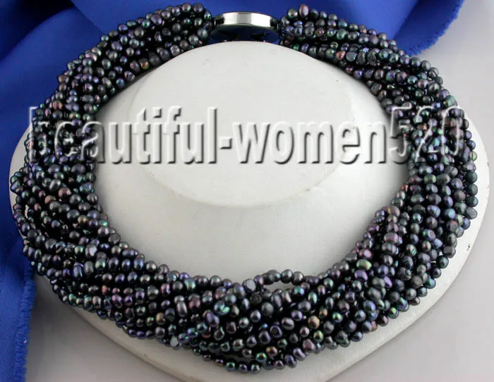 

Z1335 15row 19" baroque black freshwater pearl necklace