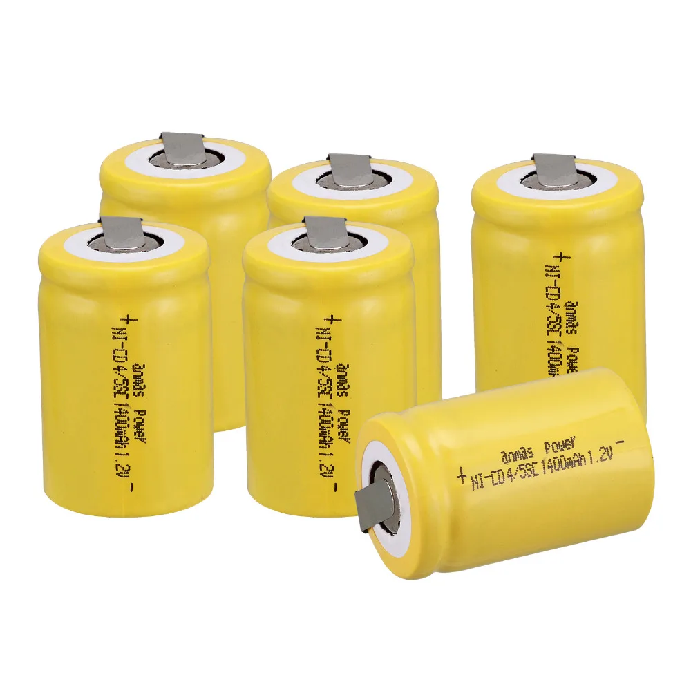 

Anmas power! Yellow 6 PCS Ni-Cd 4/5 SubC Sub C battery Rechargeable Battery 1.2V 1400mAh with Tab 3.3cm x 2.2cm-Tab