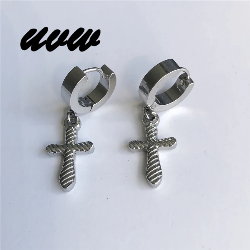 UVW0247 2pc Punk Carving Cross Drop Earrings Stainless Steel Pendientes Kpop BTS Men's Brincos | Украшения и аксессуары