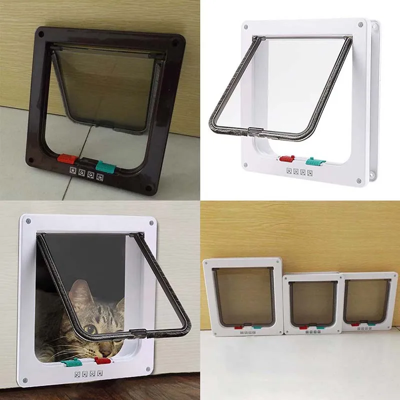 Funny Plastic 4 Ways Lockable Cat Dog Door Security Flap Gate Pet Supplies Home Gate Animal Pet Cat Dog Door Pet Safety Products4