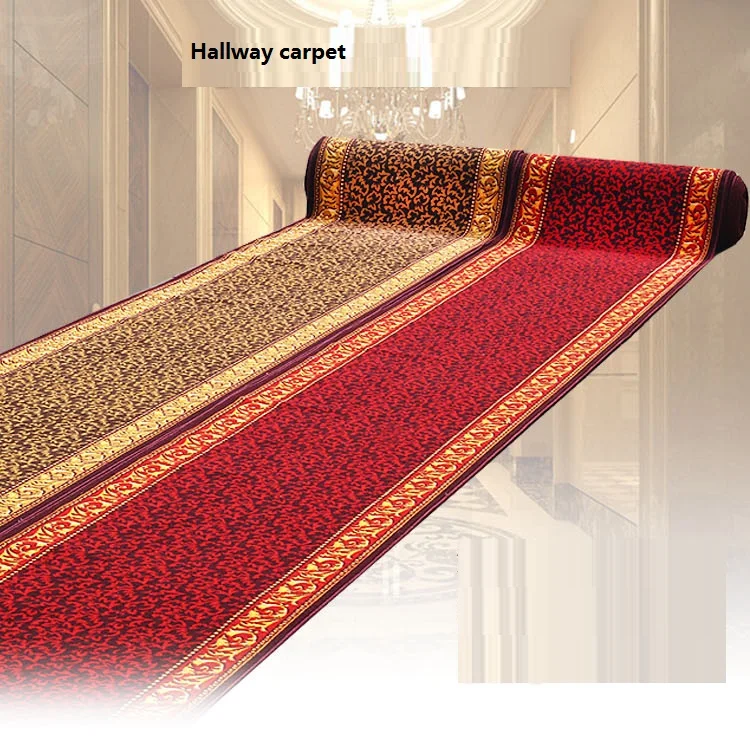 Customize Size Red carpet Joyous Golden Skidproof Carpet for Parlor Hallway Stairs Hotel Decoration Water Absorption Ground Mat