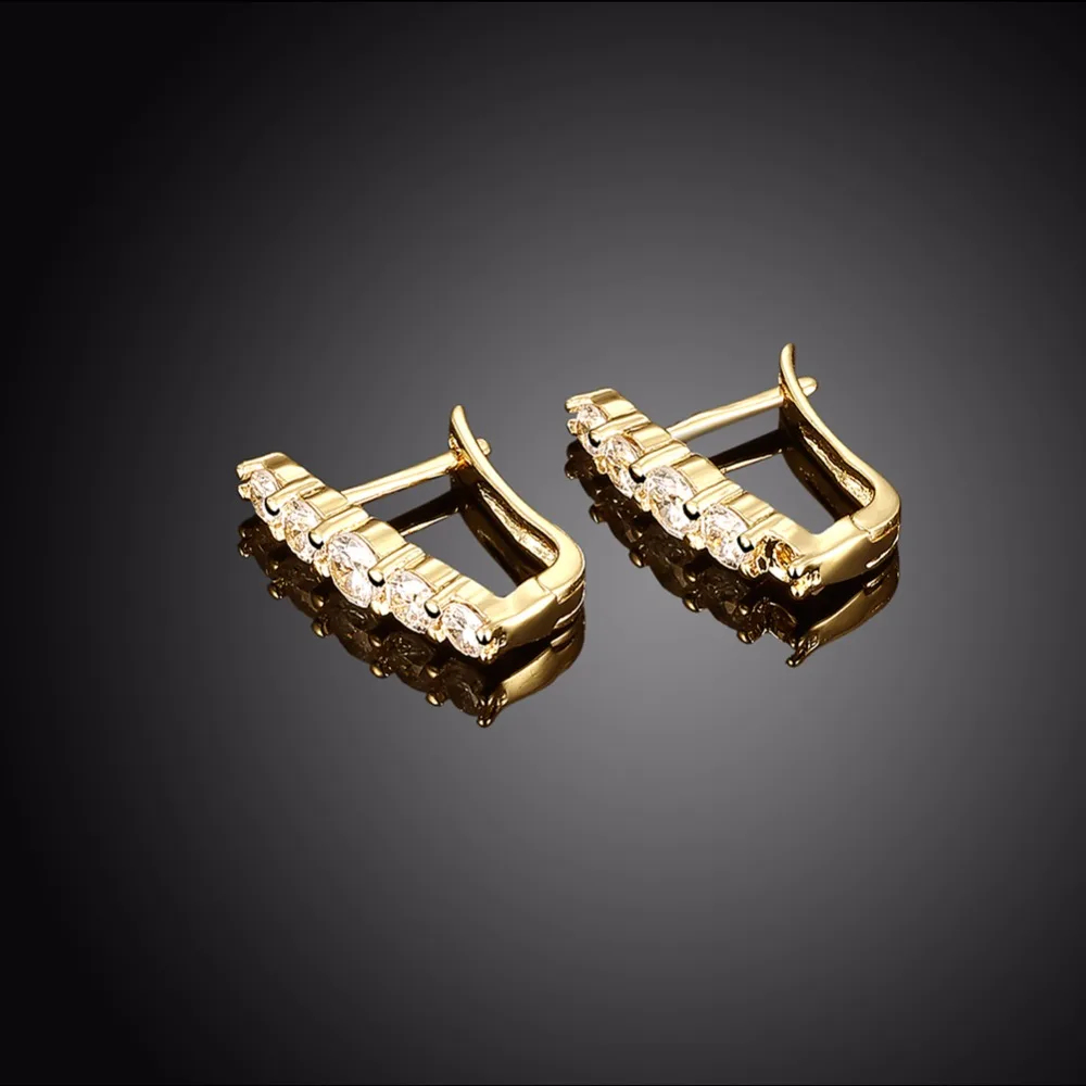 CHUKUI Gold U-Shape Hoop Earrings AAA Clear Cubic Zirconia Women Jewelry Elegant Tiny Huggie Hoop Earrings  (6)
