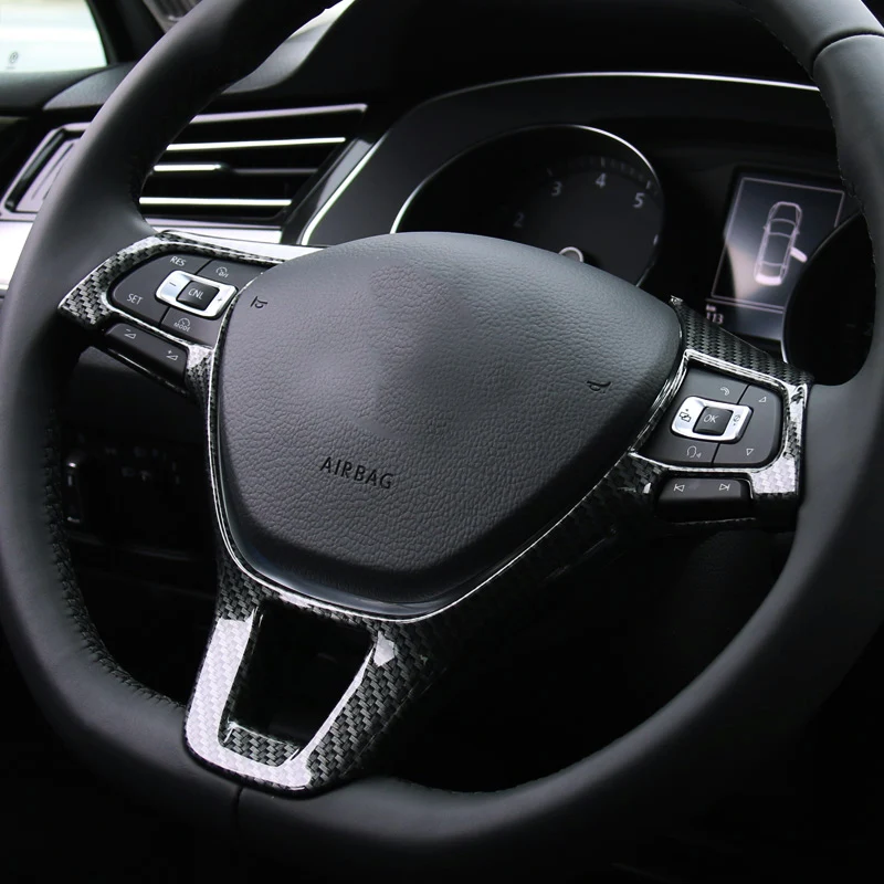 Для Tiguan MK2 2016 2017 2018 ABS углеродное волокно Автомобильный руль Кнопка рамка Крышка