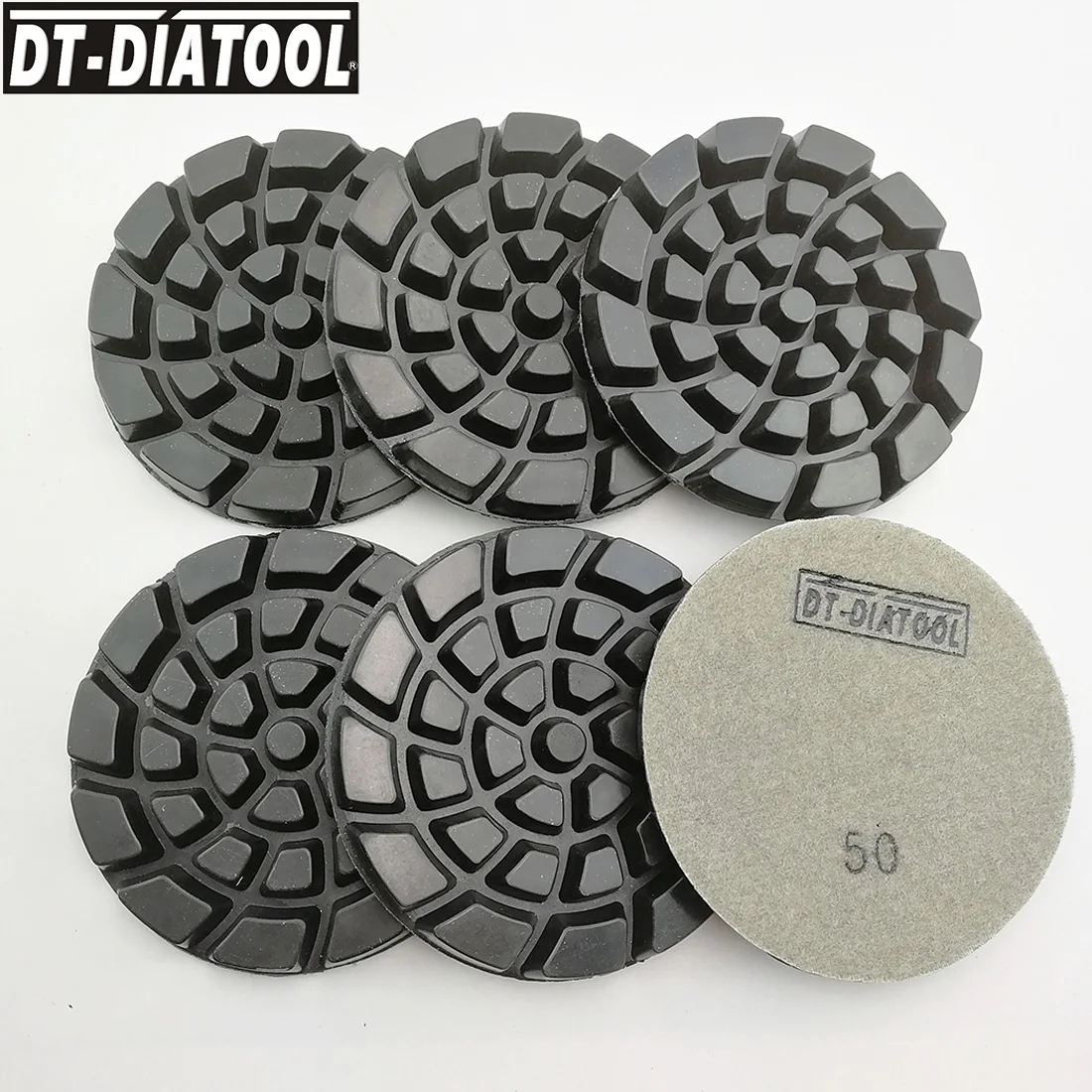 

DT-DIATOOL 6pcs/set 4inch Diamond Resin Bond Concrete Polishing Pads Nylon Backed DRY Floor Renew Sanding Discs Dia 100mm/4"