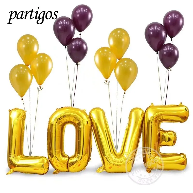 

16pcs/lot 30inch Love Letter Foil Balloons 3.2g 12'' Rose Red Gold Silver Latex Balloon Valentine's Day Gifts Wedding Decoration