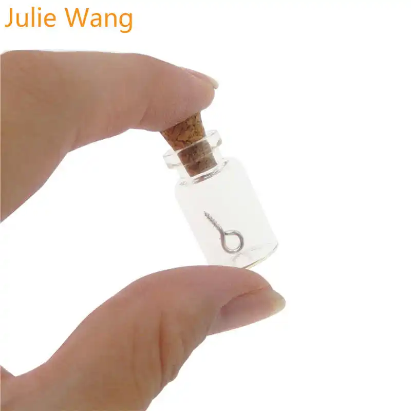 Julie Wang, 10 шт., 1 мл, миниатюрные прозрачные стеклянные флаконы, флаконы, контейнеры, пробковые пробки, для украшения дома, вечерние бутылки