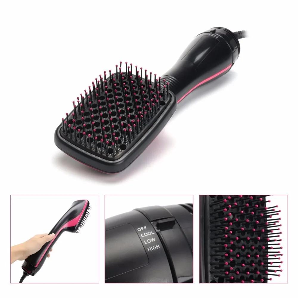 New Hair Dryer and Volumizer Salon Hot Air Paddle Styling Brush Negative Ion Generator Hair Straightener Curler