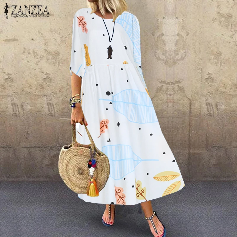 Bohemian Sundress Women Floral Printed Beach Dress ZANZEA Summer O Neck Half Sleeve Party Vestido Casual Loose Dresses Kaftan