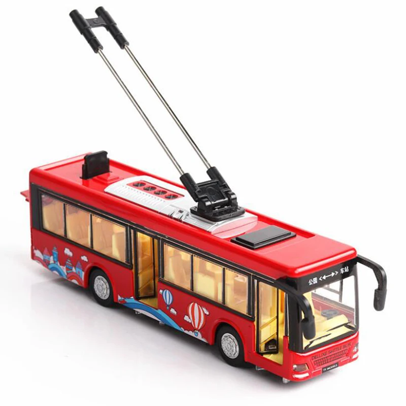 

20.5CM 1:36 Scale Metal Alloy Toy Car Tram Bus Trolleybus Pull Back Diecasts Vehicles Model Toys for Children Kids Collection