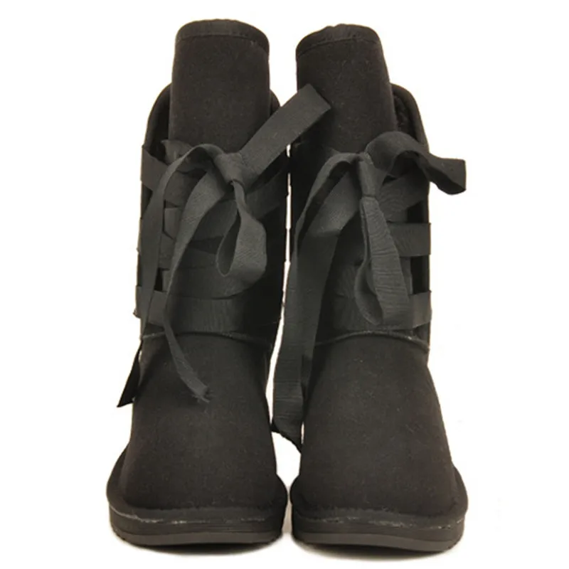 Tfsland/зимние женские теплые зимние сапоги из искусственной замши ботинки на плоской подошве до середины икры с плюшевой подкладкой на меху женская обувь рождественские кроссовки - Цвет: black