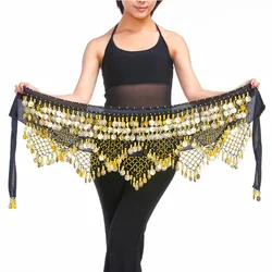 Elegant Belly Dance Coin Belt - Hip Scarf Waist Chain Accessory - Free size (Black gold)