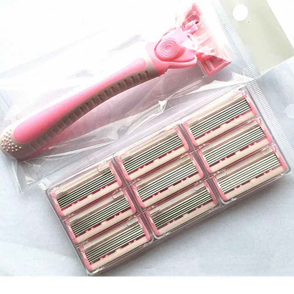 Manuelle Bart Rasierer Manuelle Hand Sicherheit Rasiermesser 10 PCS 6-Schicht Klinge ABS Griff Anti-slip Griff Tragbare heimgebrauch