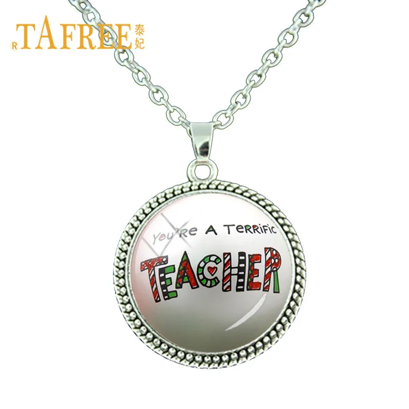

TAFREE High Quality Alloy Best Teacher Pendant Necklace Teacher's Day Gift Long Chain Necklace T-shirt Accessories FQ411