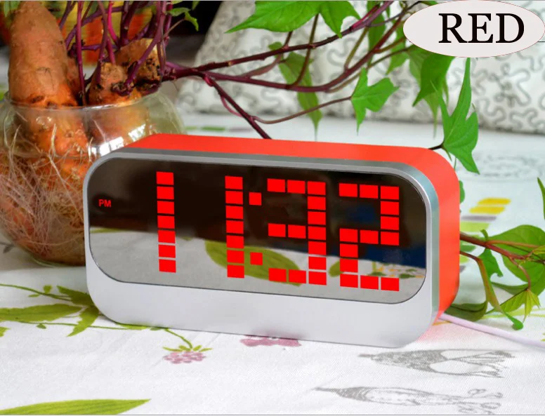 New LED Mirror clock Electronic Desk Clock Snooze Radio Nixie big Digital Clock Table Watch Bedside Alarm Clock home decor