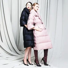 New Arrival 2016 Winter Jacket Women down jackets slim waist large lapel long design women’s Goose down coat Outerwear Parka