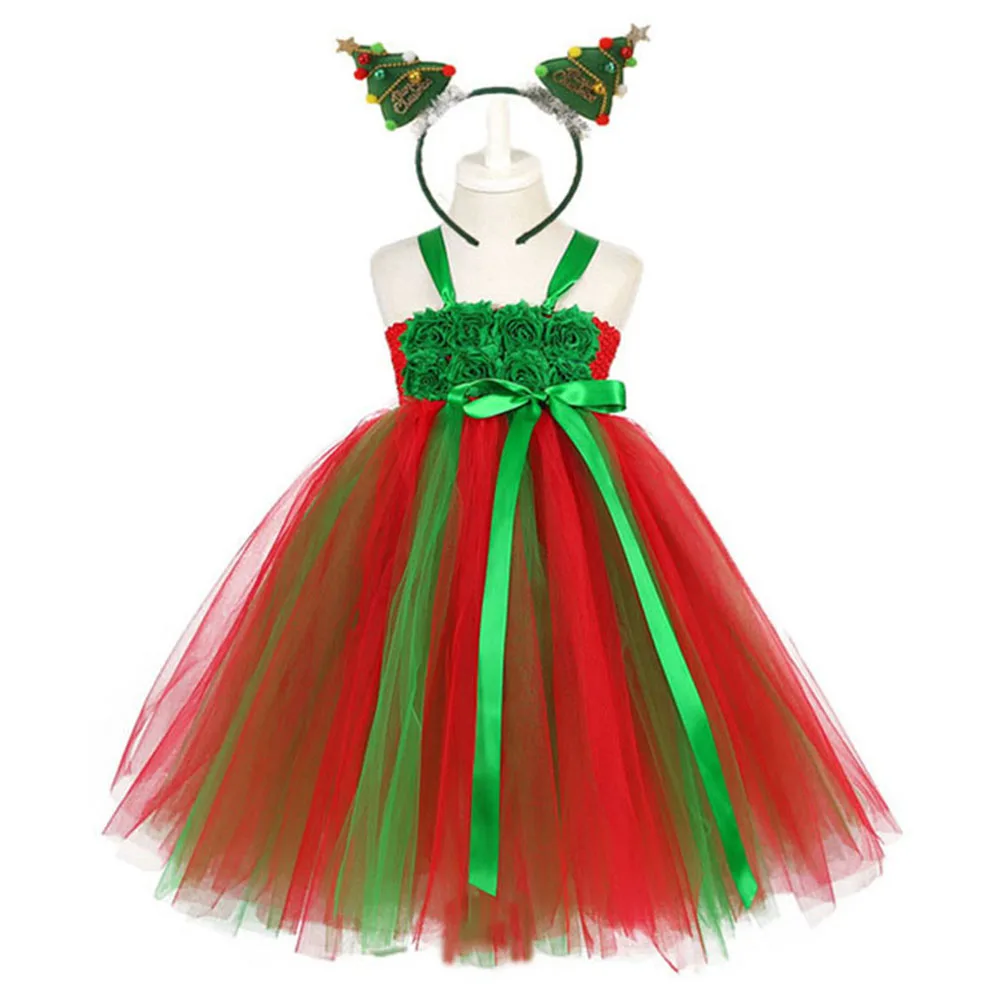 Green Red Ankle Length Girl Dress Christmas Autumn Clothing Children New Year Party Frock Tulle Tutu Christmas Tree Dress Gowns (2)