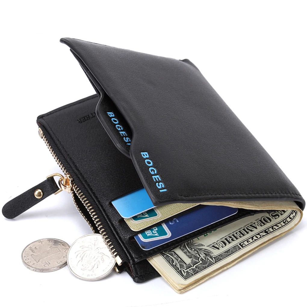 

New Fashion Men Pu Leather Bifold Style Short Wallet Male Business Card Holders Boys Functional Coin Money Pocket Purse