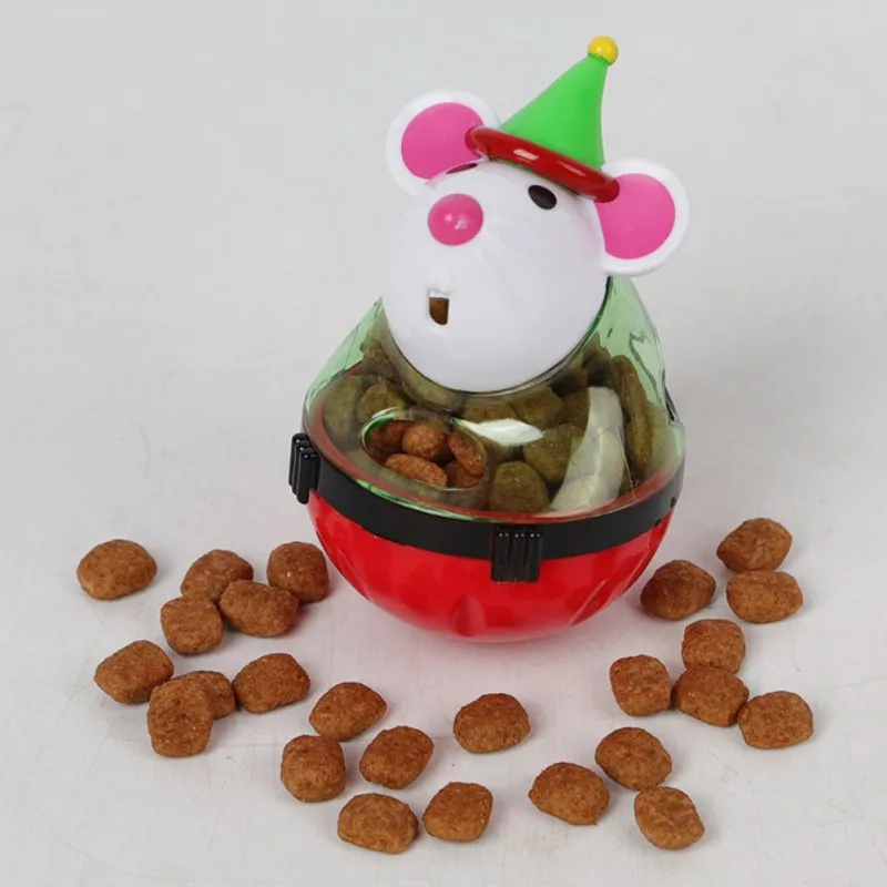 

Pet Cat Food Leak Feeder Ball Toy Christmas Xmas Mice Shape Food Rolling Leakage Dispenser Bowl Playing Training Party Toys