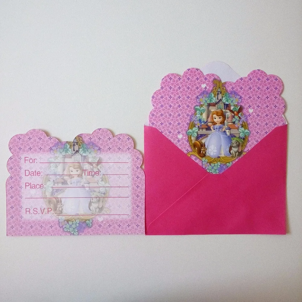 6 шт./пакет принцессы Софии пригласительный билет CartoonTheme вечерние сувениры Kid рождения украшения тема вечерние поставки фестиваль Розовый