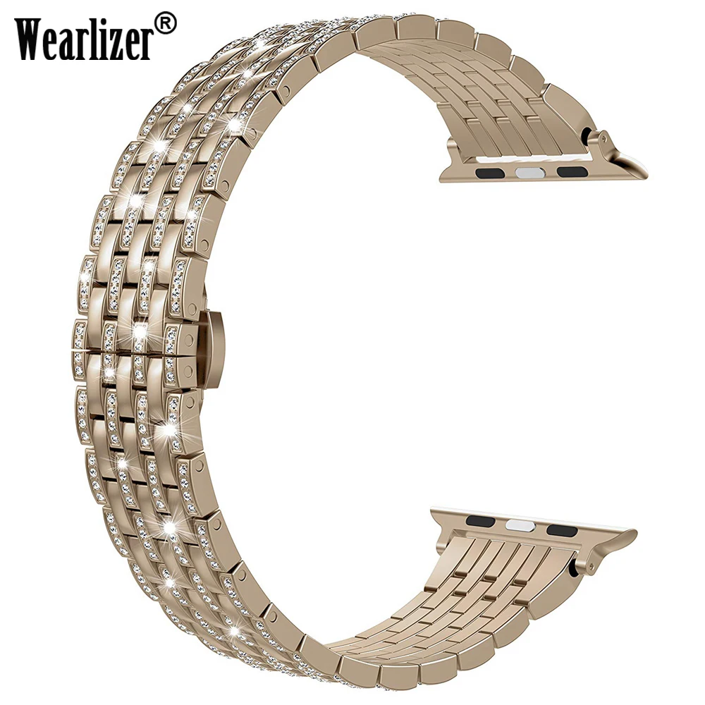 

Wearlizer Crystal Rhinestone Diamond Strap For Apple Watch Band Luxury Stainless Steel Strap Bands for iwatch Series 5 4 3 2 1