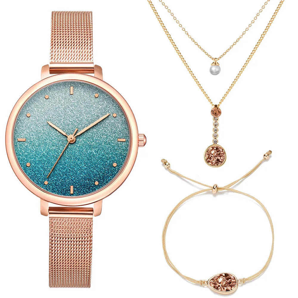 

Women's wristwatch fashion creative stainless steel netting quartz watch student watch + bracelet set(3PCS/Set)