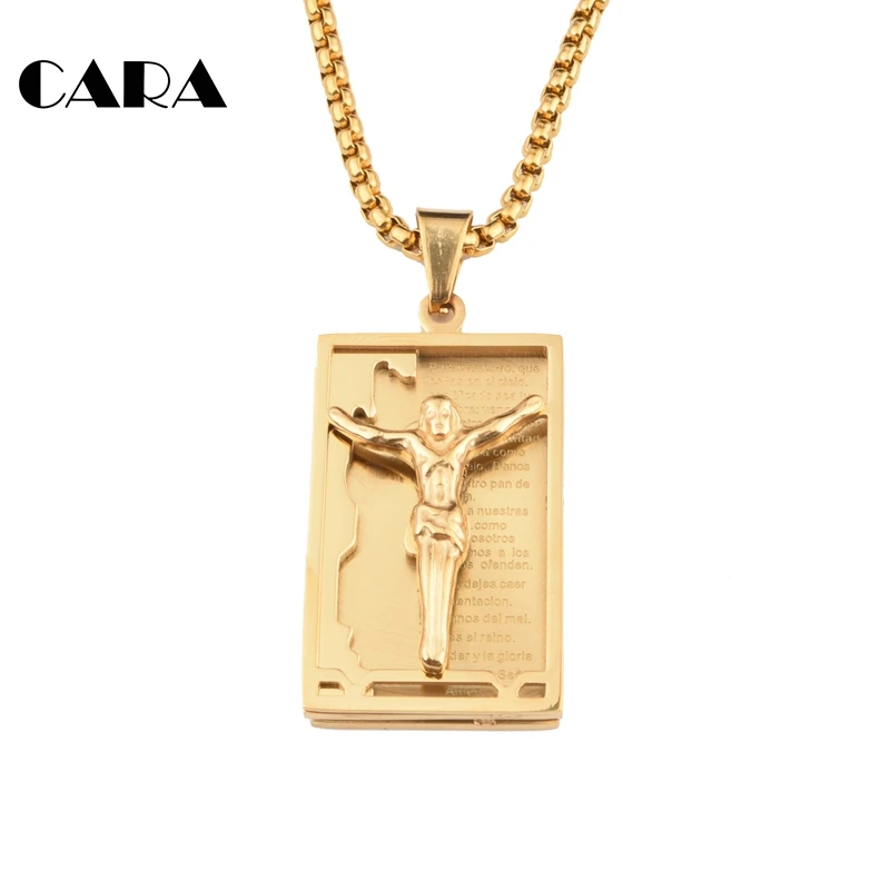 

Jesus Holy Bible Necklaces Pendants Stainless Steel Spanish Bible Necklace chain Men's army card necklace Jewelry CAGF0042