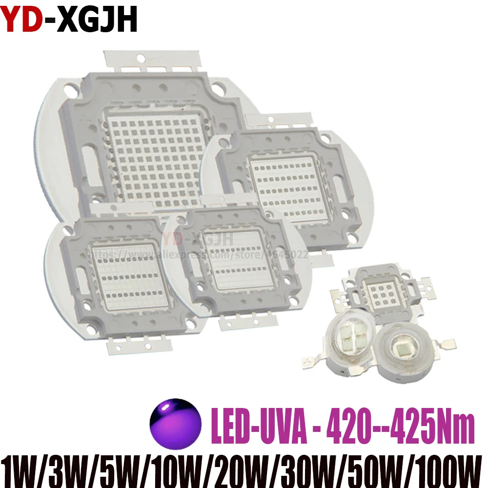 Светодиодный чип COB высокой мощности 1W3W 5W 10W 20W30W 50W 100W UV фиолетовый для 420nm 425nm DIY