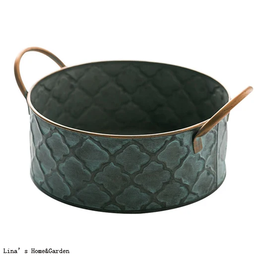vintage retro round metal food serving tray with handles