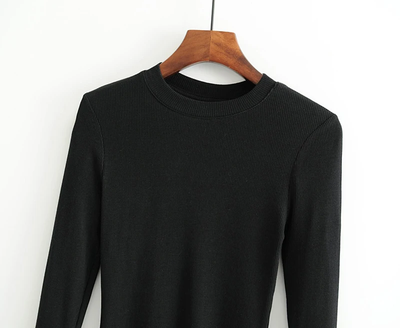 Women Crew Neck Ribbed  Long Sleeve Slim Fit T-shirt For size XS/S