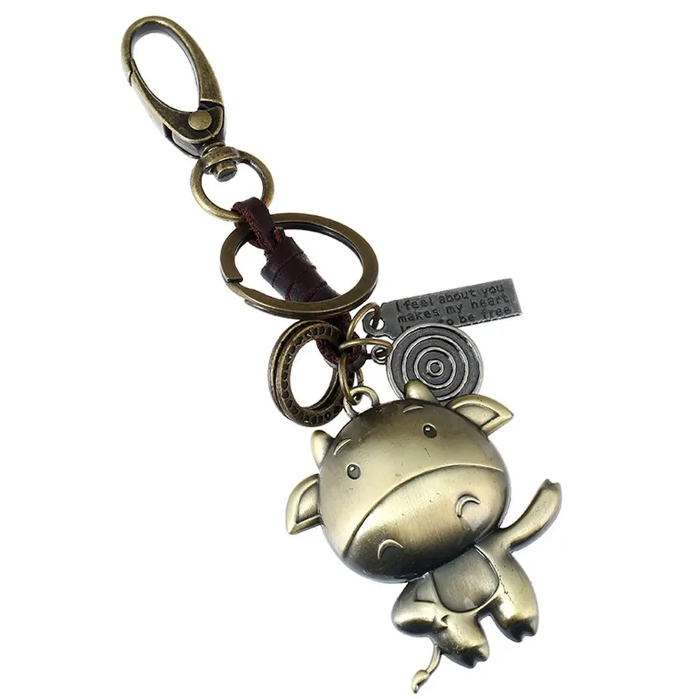 

12 Zodiac Key Buckle Alloy Pendant Leather Braiding Keychain Men Women Key Ring Trendy Keyring For Car Purse Bag Gift Cute Cow