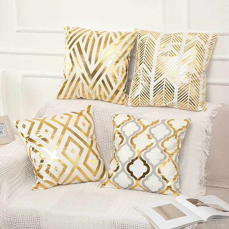 Geometric Gold Foil Pillow Cases Golden Plant Cushion Cases Cover for