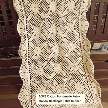 

100% Cotton Handmade Floral Knitted Retro Hollow Washable and Wear-Resistant Rectangle Indoor Table Runner for Dining Table