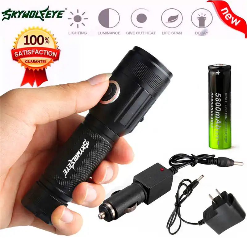 XM-L T6 LED Rechargeable Tactical Flashlight Torch Lamp AC+Battery Charger lanterna led t6 led flashlight 18650 #4A30 (1)