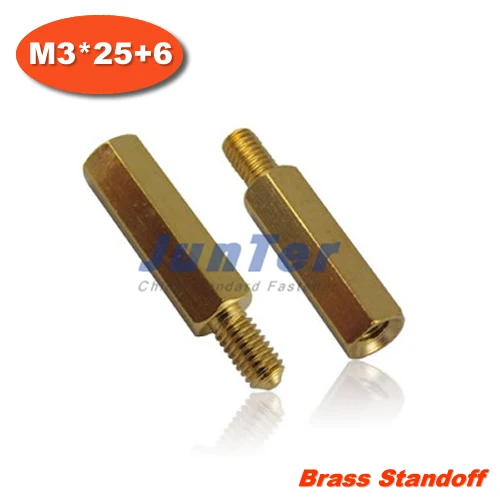 100pcs/lot Brass Standoff Spacer M3 Male x M3 Female 25mm Thread 6mmin