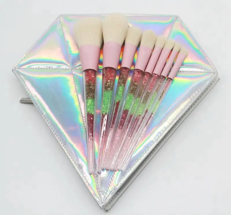 New 8pcs Beauty Makeup Brushes Diamond Crystal Set Professional Eyeliner Eyebrow Eyeshadow Brush Set Makeup Bag Tool Kits Hzs12 (13)
