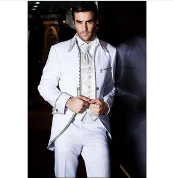 

New Design One Button White Groom Tuxedos Groomsmen Men's Wedding Prom Suits Bridegroom (Jacket+Pants+Vest+Tie)
