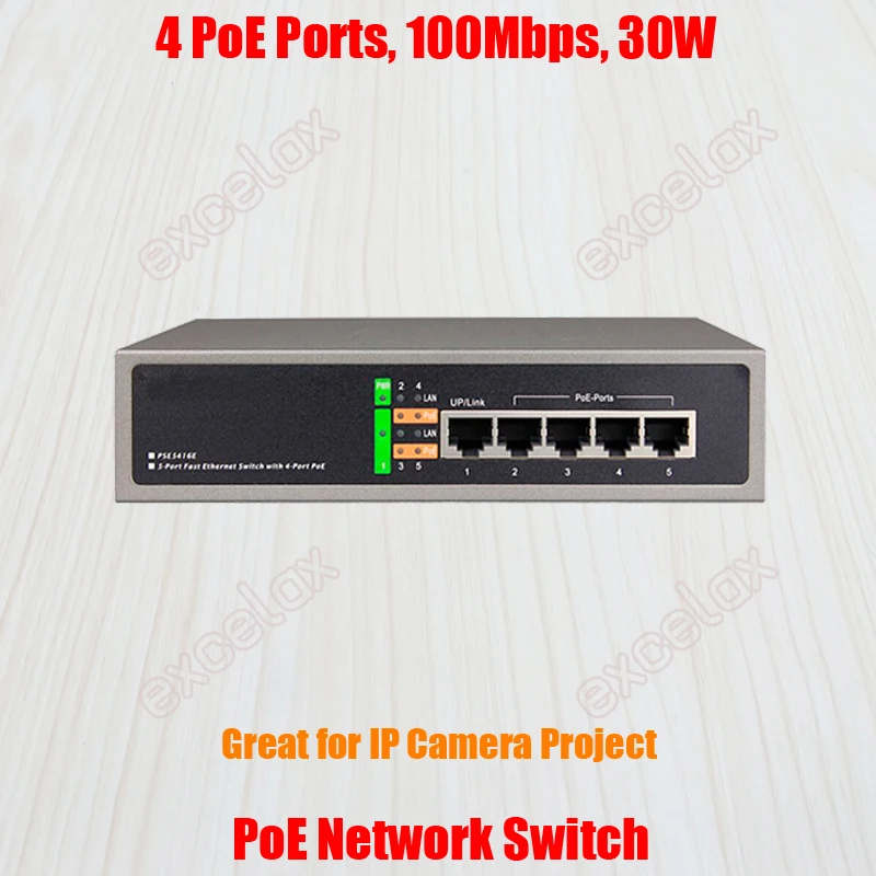 

100Mbps 4 Port PoE Network Switch 30W 802.3at Power Over Ethernet AC110V 220V for Video Surveillance Security IP Camera PSE5604E