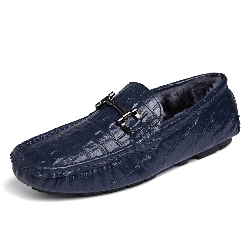 Мокасины; мужская повседневная обувь; синие лоферы; мужские зимние плюшевые мокасины; Теплая обувь на плоской подошве; слипоны; обувь для вождения Мужская обувь - Цвет: WDE-9831-1-Blue