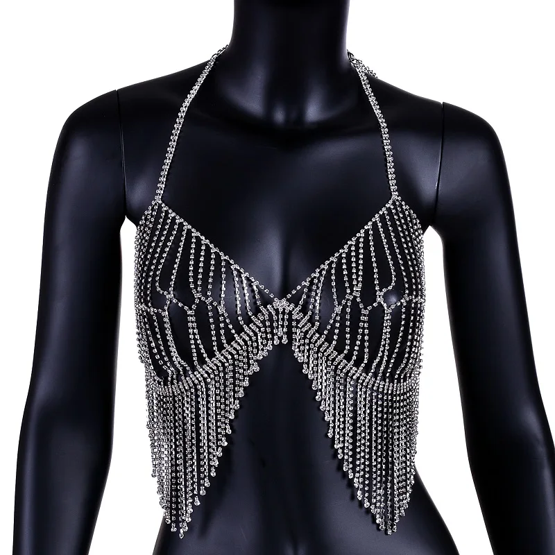  Stylish Women Shiny Crystal Rhinestone Mesh Body Bra Bikini Suit Sexy Charm Women Transparent Panti