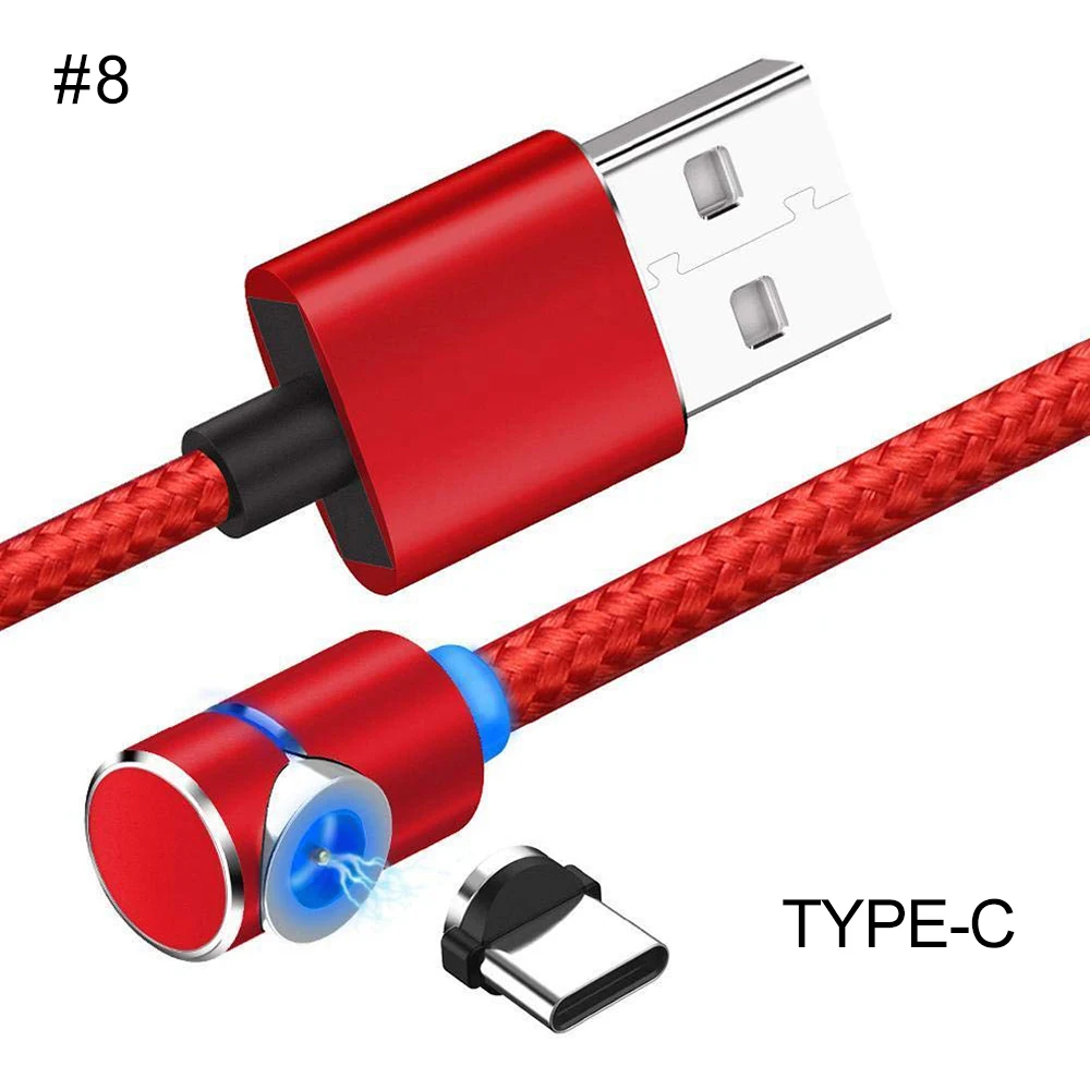 Магнитный зарядный кабель, 90 градусов светодиодный кабель для iPhone X XS XR 8 7 6 Plus и Micro USB кабель и usb type-C USB C кабель для xiaomi - Цвет: For Type c red