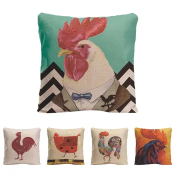 

Painting Hen Cover Decorative Pillow For Sofa Car Covers Beautiful Cock Rooster Pillow Case Cotton Linen Home Decor Pillowcase