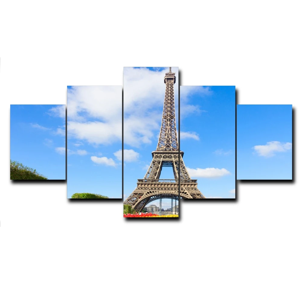 

Vintage 5 Panel Modern Paris City Scene Posters and Prints Canvas Painting for Living Room Home Decoration Photo Album No Frame