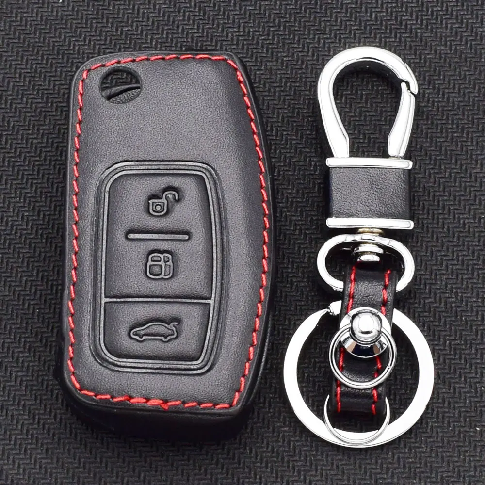 Кожаный чехол для ключей автомобиля для Ford Fiesta Focus 2 Mondeo Ecosport Kuga Escape 3 кнопки складной пульт дистанционного управления Fobs чехол Брелок держатель сумка