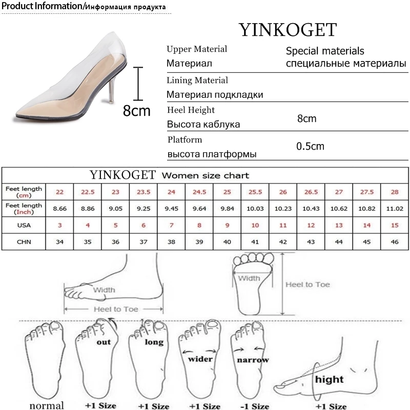 YINKOGET/Женская обувь на каблуке из прозрачного материала удобная модная пикантная