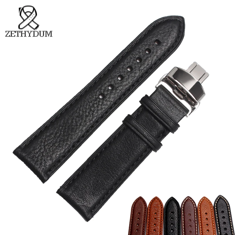 Genuine Leather Watch band for Mens 18mm 20mm 22mm 24mm cowhide Black