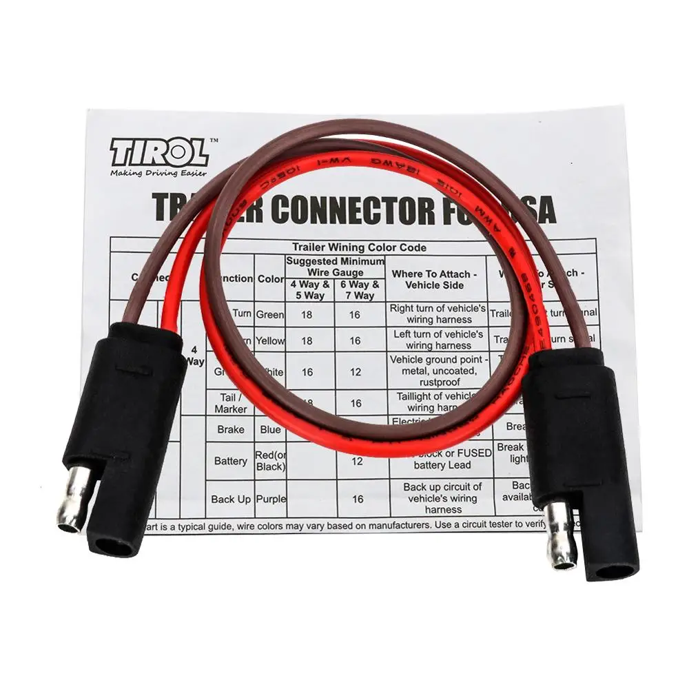 Tirol T25553 P3 Штекерный провод для прицепа 2 Pin 12 ”удлинитель 2*18 AWG кабель Американский