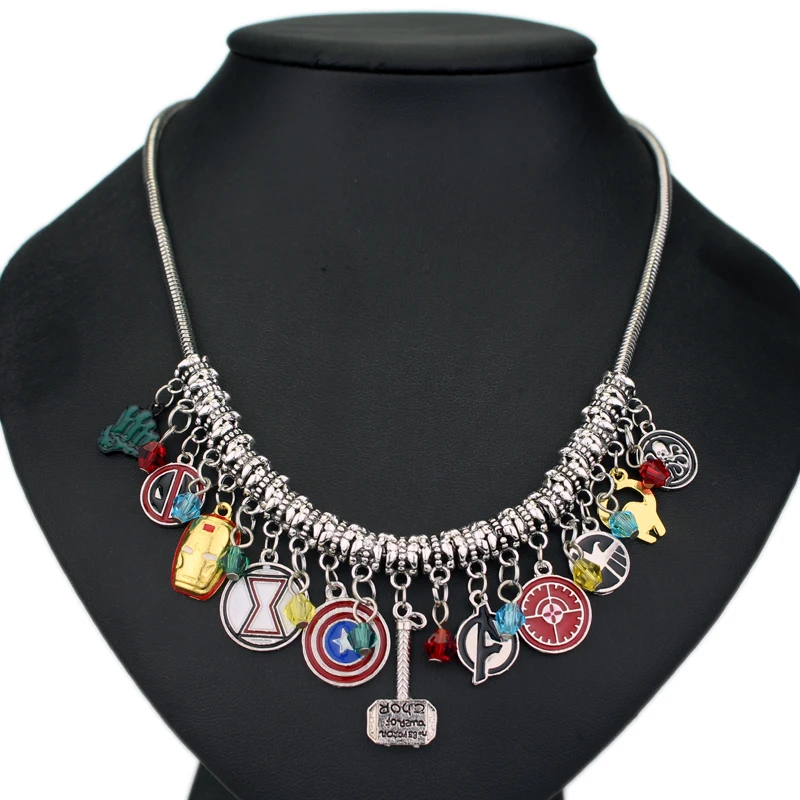 

Big Necklaces & Pendants Dead pool Iron man Captain America Thor's Hammer Charm Enamel Accessories Badge choker necklace